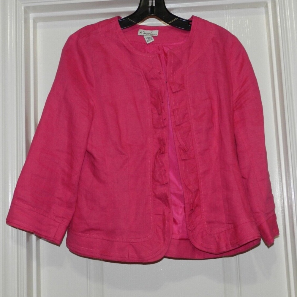 Open Front Career Blazer Jacket Linen Ruffle Sz s
